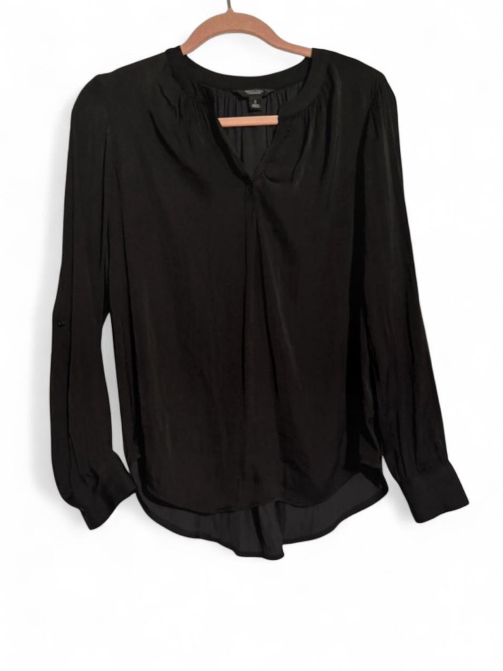 Simply Vera Wang Black Pleated V-Neck Long Sleeve Blouse S
